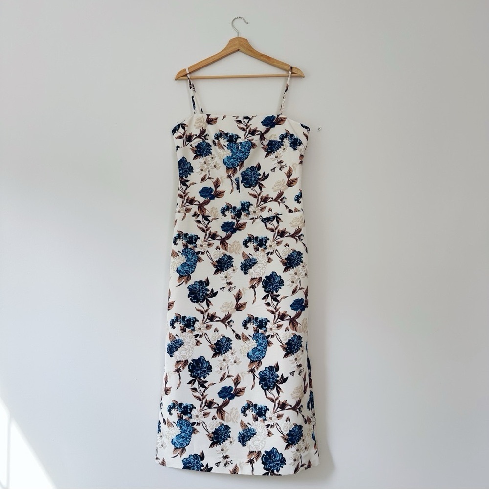Tory Burch Floral Strappy-Back Caramel Midi Dress Size 10 - Picture 4 of 13